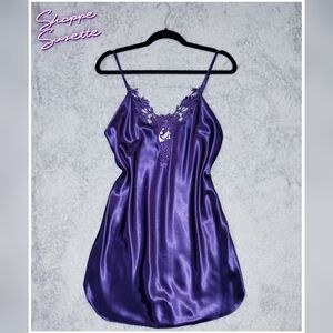 Dentelle Vintage 90s Purple Satin Lace Slip Dress Lingerie Size Small NWOT